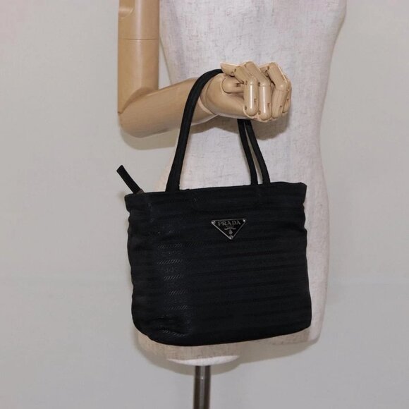 PRADA Hand Bag Nylon Black Silver Auth - Picture 1 of 16